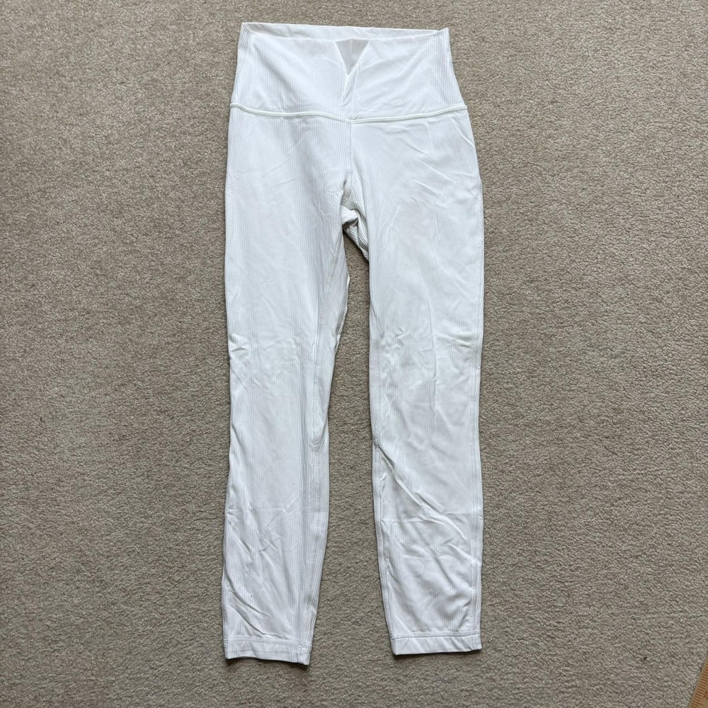 Lululemon Leggings‎ Womens 6 White High Rise Ankle Ribbed Yoga Gym Stretch Pants